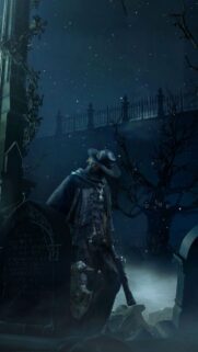 Eerie Gothic Hunter in Graveyard Mobile Wallpaper