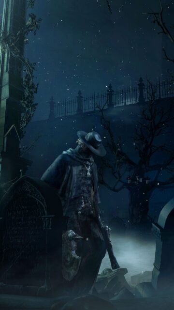 Eerie Gothic Hunter in Graveyard Mobile Wallpaper