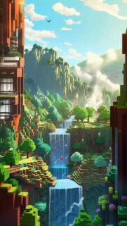 Voxel Fantasy Landscape Vertical Mobile Wallpaper