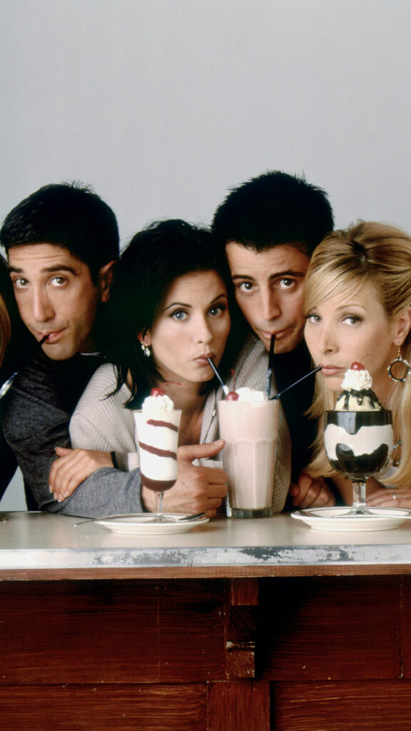 Ross, Monica, Joey, and Phoebe from Friends Mobile Wallpaper