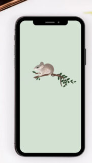 Cute Mouse Resting on a Tree Branch Minimalist Mobile Wallpaper