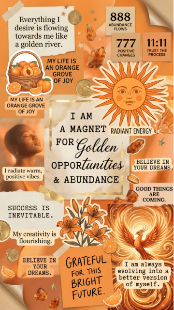 Golden Abundance and Manifestation Vision Board Aesthetic Wallpaper