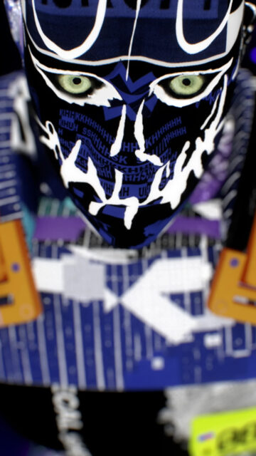 Neon Cybernetic Warrior Mask Mobile Wallpaper
