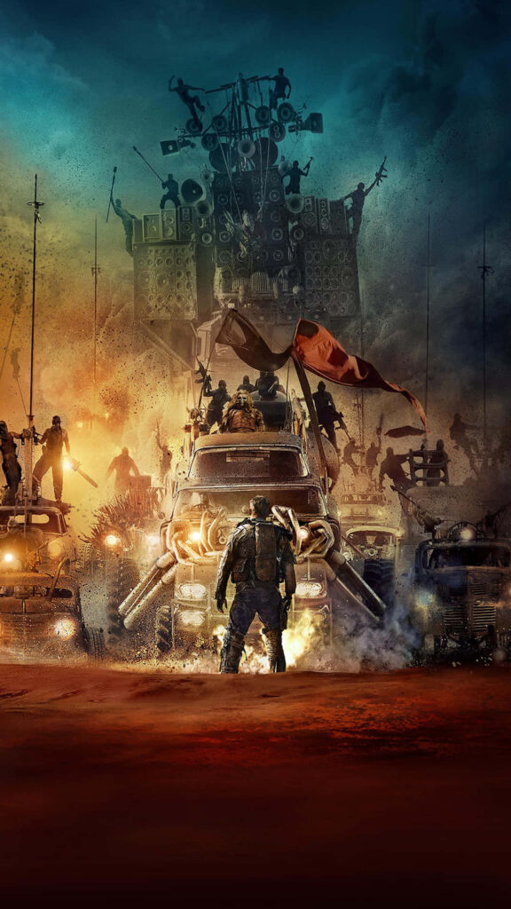 Post-Apocalyptic Warrior Facing War Rig Mobile Wallpaper