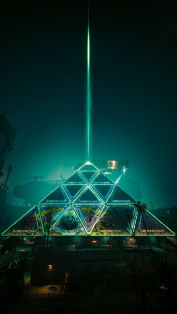 Neon Cyberpunk Pyramid Night View Mobile Wallpaper