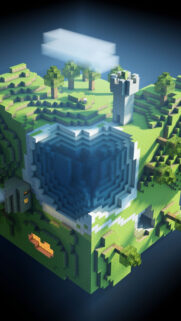 Isometric Voxel Minecraft World 4K Phone Wallpaper