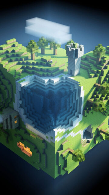 Isometric Voxel Minecraft World 4K Phone Wallpaper