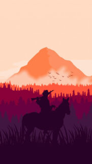Cowboy on Horseback Minimalist Mountain Mobile Wallpaper