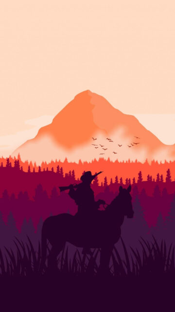 Cowboy on Horseback Minimalist Mountain Mobile Wallpaper
