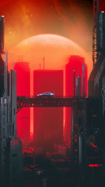 Futuristic Cyberpunk Cityscape Sunset Mobile Wallpaper