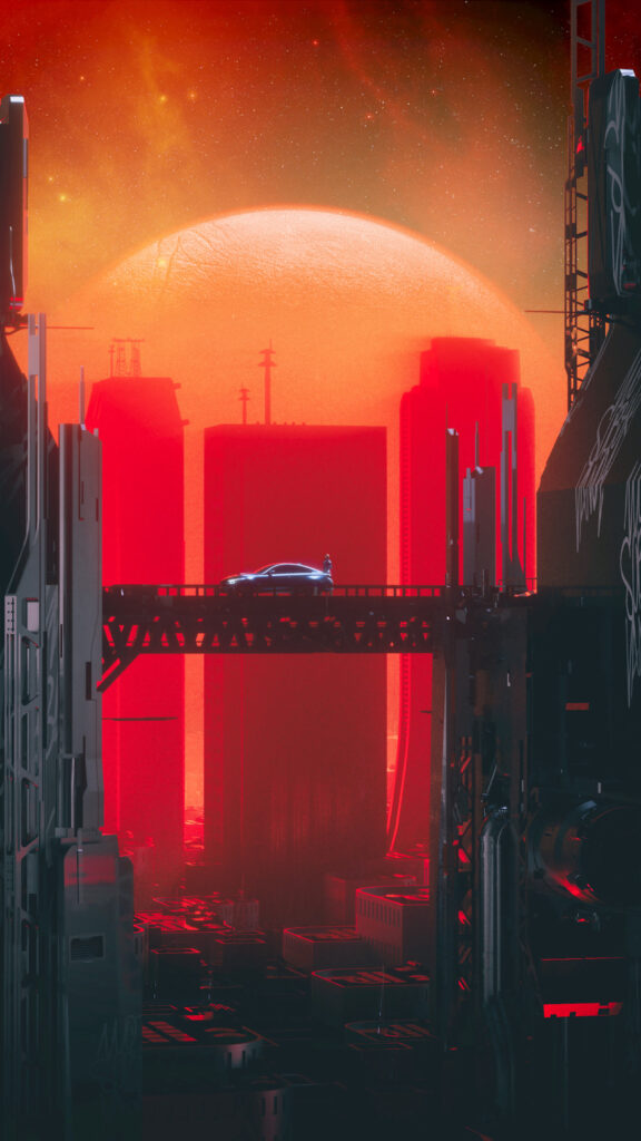 Futuristic Cyberpunk Cityscape Sunset Mobile Wallpaper