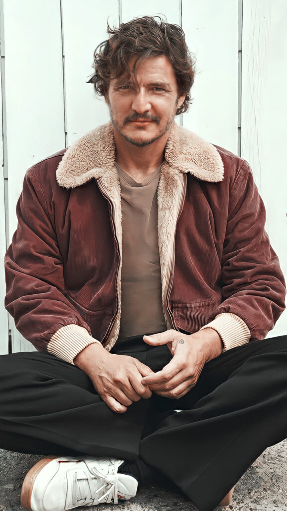 Pedro Pascal Brown Jacket Portrait Mobile Wallpaper