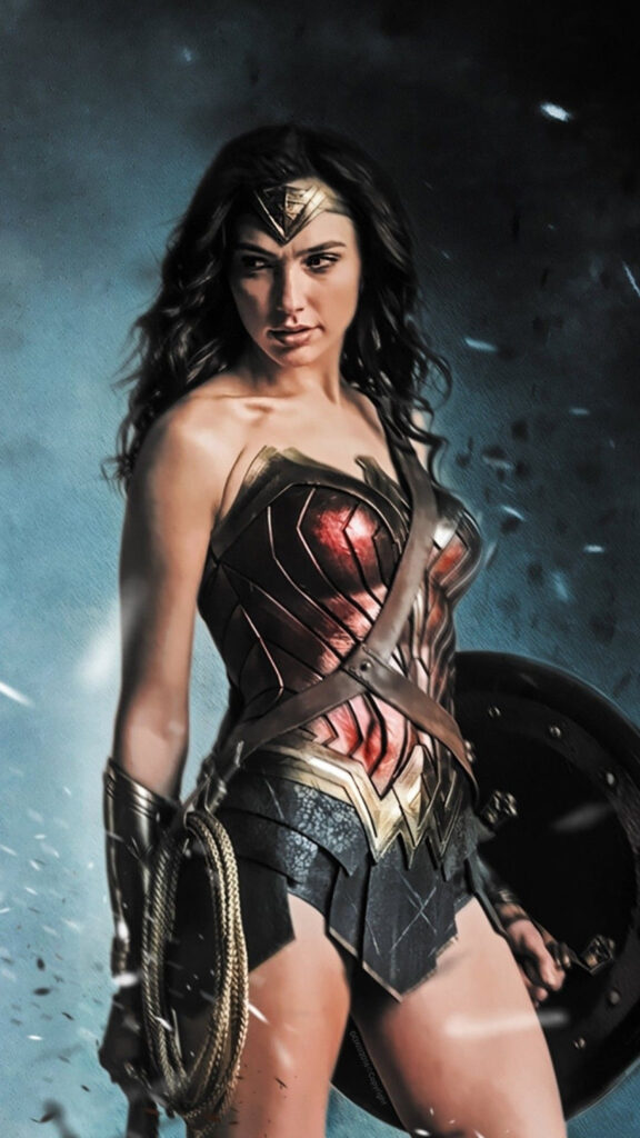 Wonder Woman Gal Gadot Cinematic Shield Mobile Wallpaper
