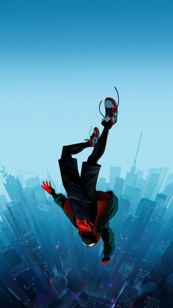 Miles Morales Leap of Faith Cityscape Mobile Wallpaper
