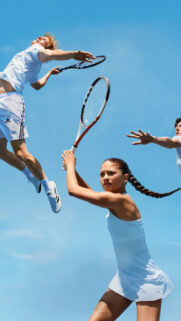 Dynamic Tennis Action Trio Vertical Mobile Wallpaper