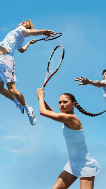 Dynamic Tennis Action Trio Vertical Mobile Wallpaper
