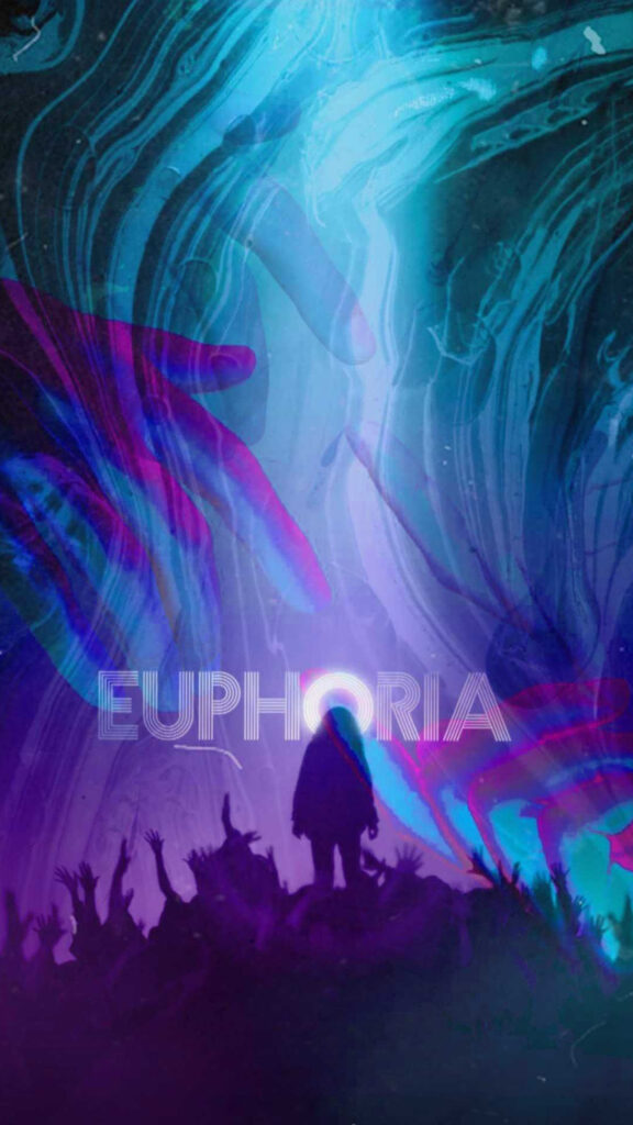 Ethereal Crowd Silhouette Under Neon Lights Mobile Wallpaper