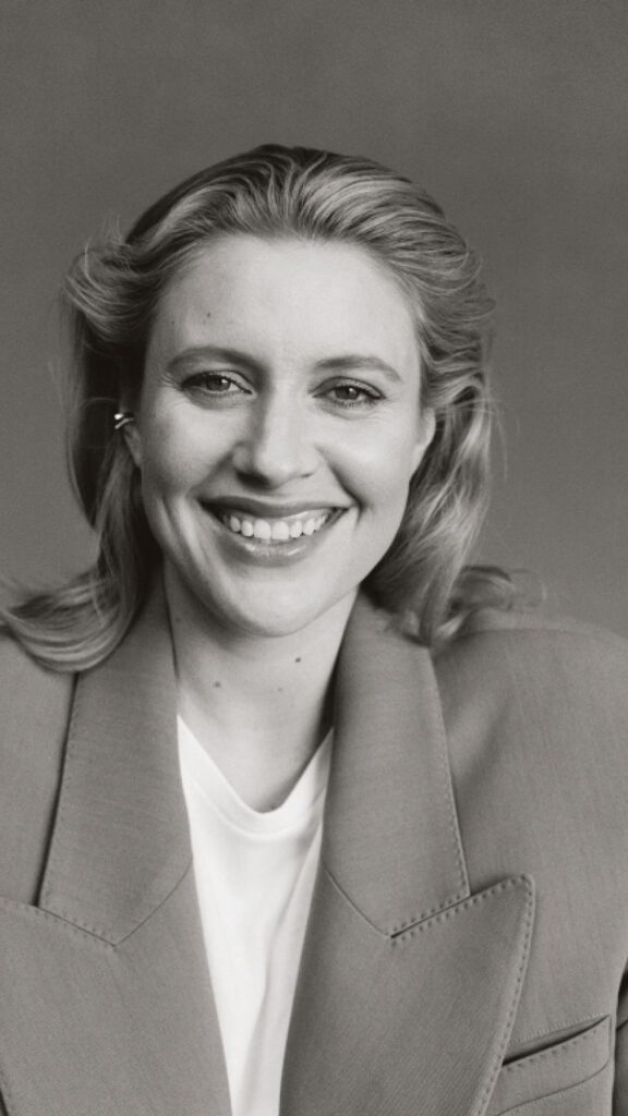 Elegant Black and White Greta Gerwig Portrait Mobile Wallpaper