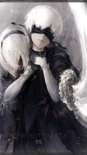 9S and 2B Monochrome Artistic Mobile Wallpaper