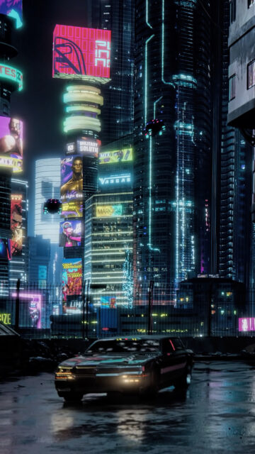 Cyberpunk Cityscape Night Drive Mobile Wallpaper