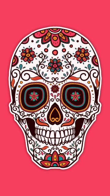 Vibrant Dia de los Muertos Sugar Skull Art Mobile Wallpaper