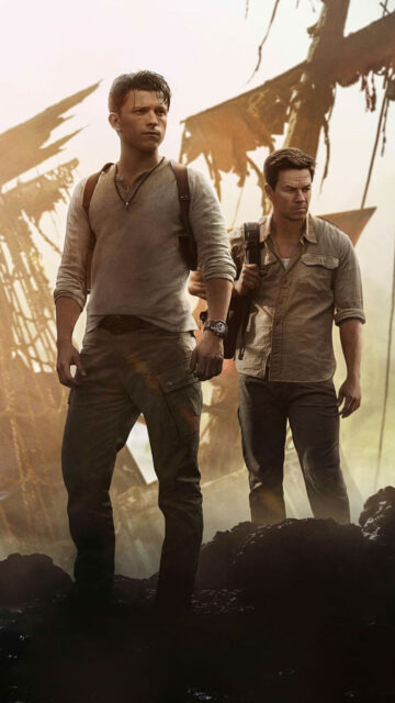 Tom Holland and Mark Wahlberg Adventure Action Mobile Wallpaper