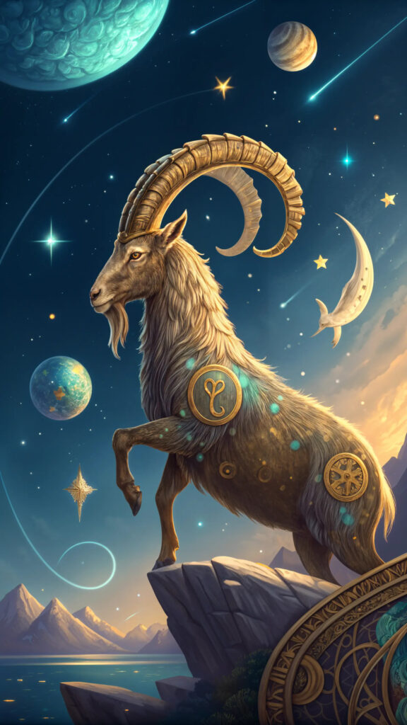 Majestic Capricorn Zodiac Symbol and Earth Sign Aesthetic Wallpaper