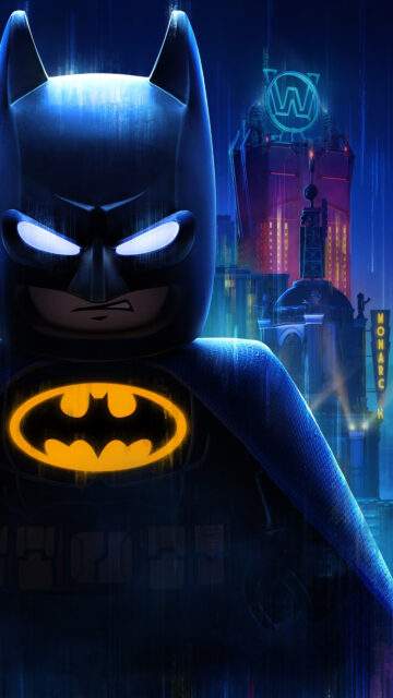 Lego Batman Cinematic Gotham Night Sky 4K Mobile Wallpaper