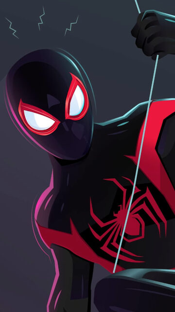 Miles Morales Spider-Man Action Illustration 4K Mobile Wallpaper