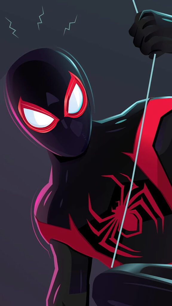 Miles Morales Spider-Man Action Illustration 4K Mobile Wallpaper