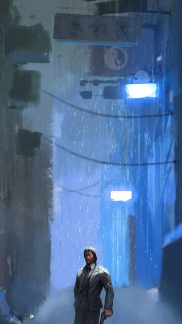 Rainy City Assassin Minimalist Mobile Wallpaper