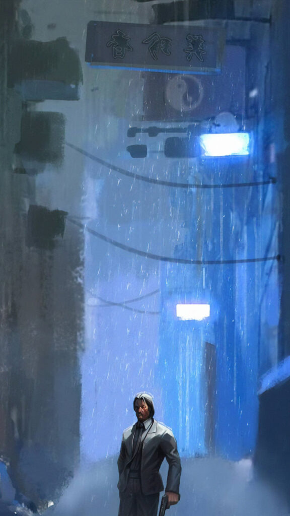 Rainy City Assassin Minimalist Mobile Wallpaper