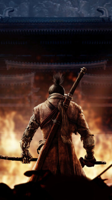 Sekiro Samurai Warrior Amidst Flames Mobile Wallpaper