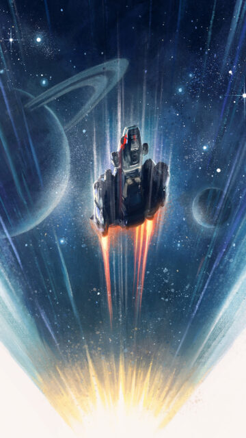 Spaceship Traveling Through Warp Space Mobile Wallpaper