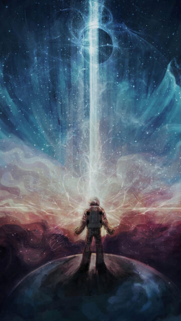 Astronaut Cosmic Light Beam Mobile Wallpaper