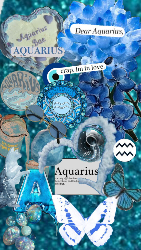 Ethereal Blue Aquarius Zodiac Aesthetic Vision Board Wallpaper