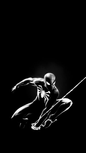 Minimalist Monochrome Spider-Man Action Mobile Wallpaper