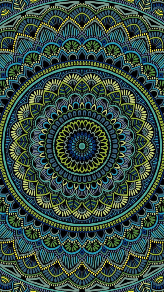 Divine Blue and Green Mandala Spiritual Energy Art Aesthetic Wallpaper