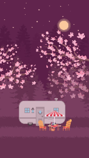 Serene Nighttime Camping Pixel Art Mobile Wallpaper