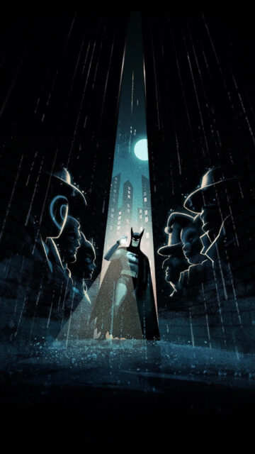 Batman Noir Rain Alleyway Silhouette Mobile Wallpaper