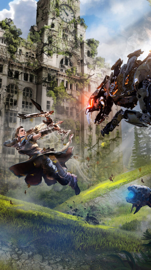 Aloy Fighting a Sawtooth Mobile Wallpaper