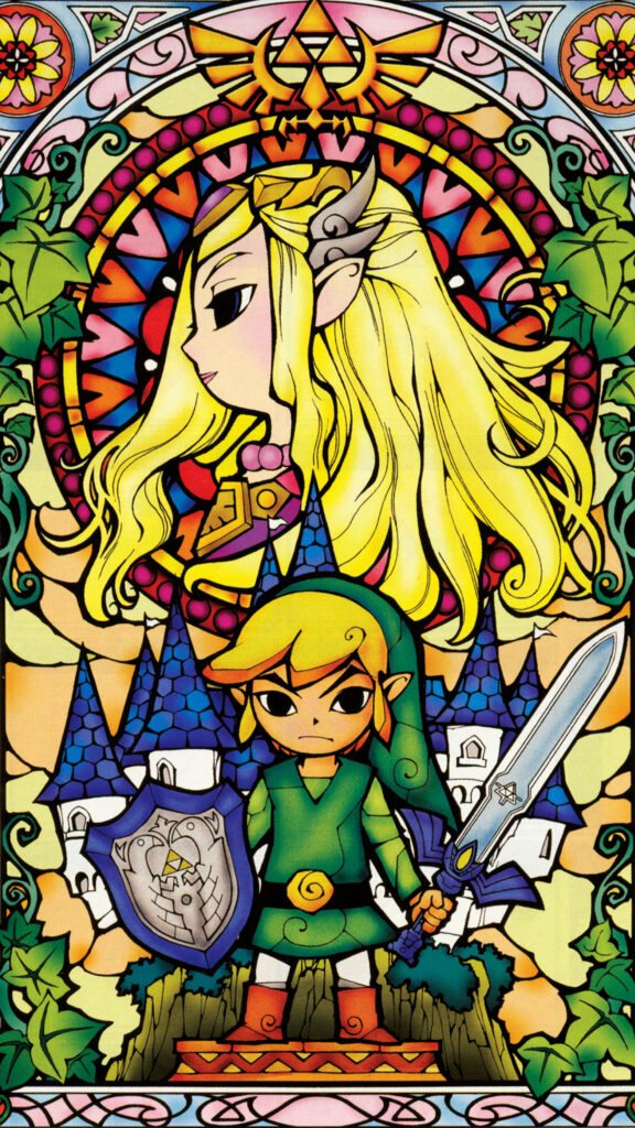 Toon Link and Princess Zelda Stained Glass Art Mobile Wallpaper