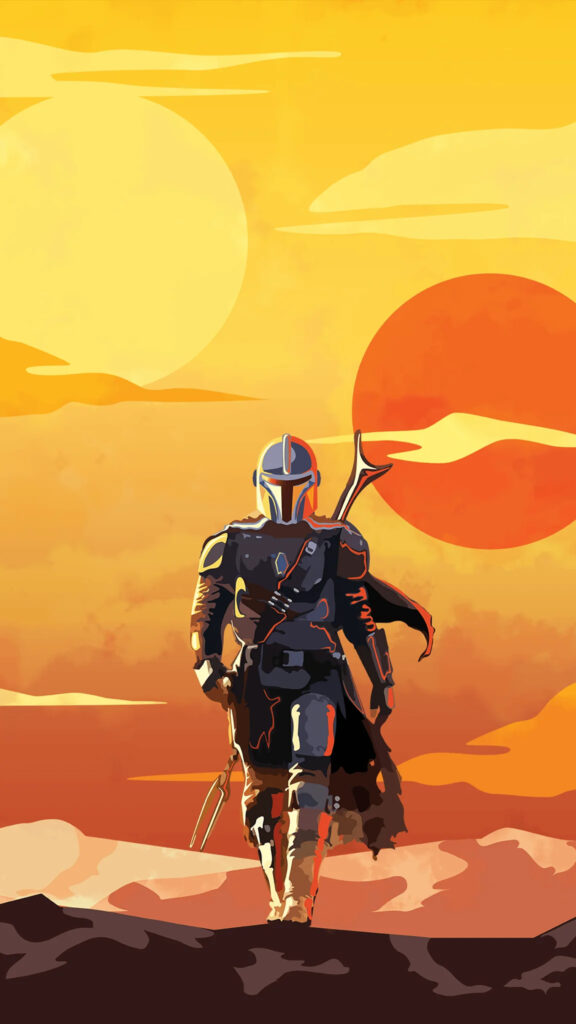 Minimalist Mandalorian Desert Landscape Mobile Wallpaper
