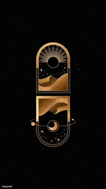 Mystical Gold Moon and Desert Sacred Geometry Aesthetic Wallpaper