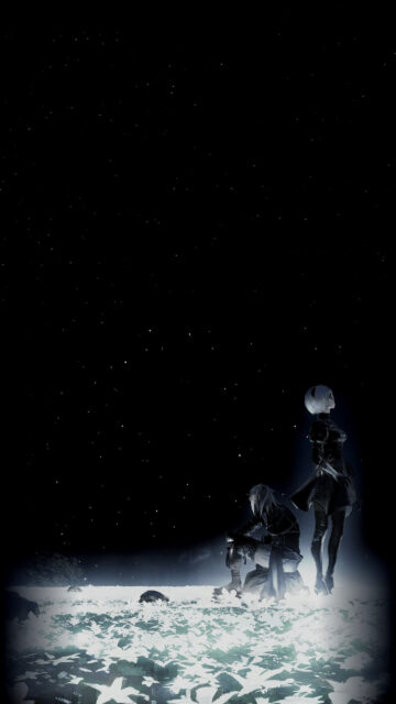 NieR Automata 2B and 9S Night Field Mobile Wallpaper