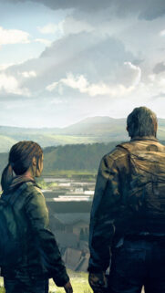 The Last of Us Ellie and Joel Overlooking Landscape Mobile Wallpaper