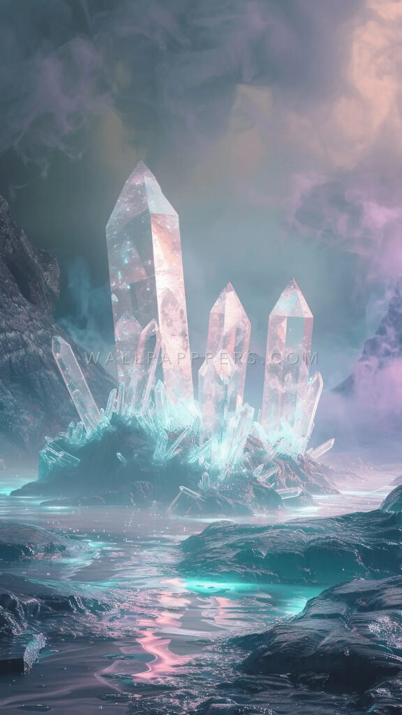 Ethereal Glowing Crystal Cluster Spiritual Energy Aesthetic Wallpaper