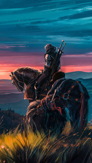 Geralt of Rivia Riding Through Sunset Mobile Wallpaper