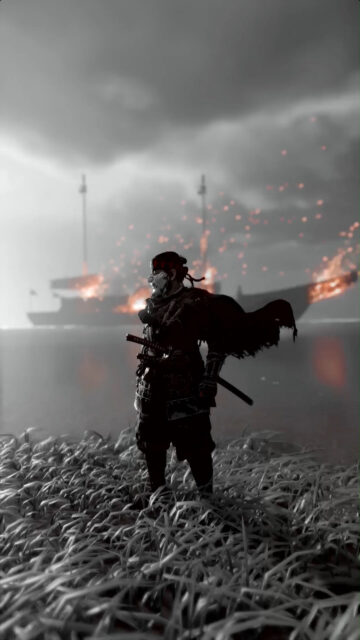 Ghost of Tsushima Samurai Warrior Silhouette Mobile Wallpaper