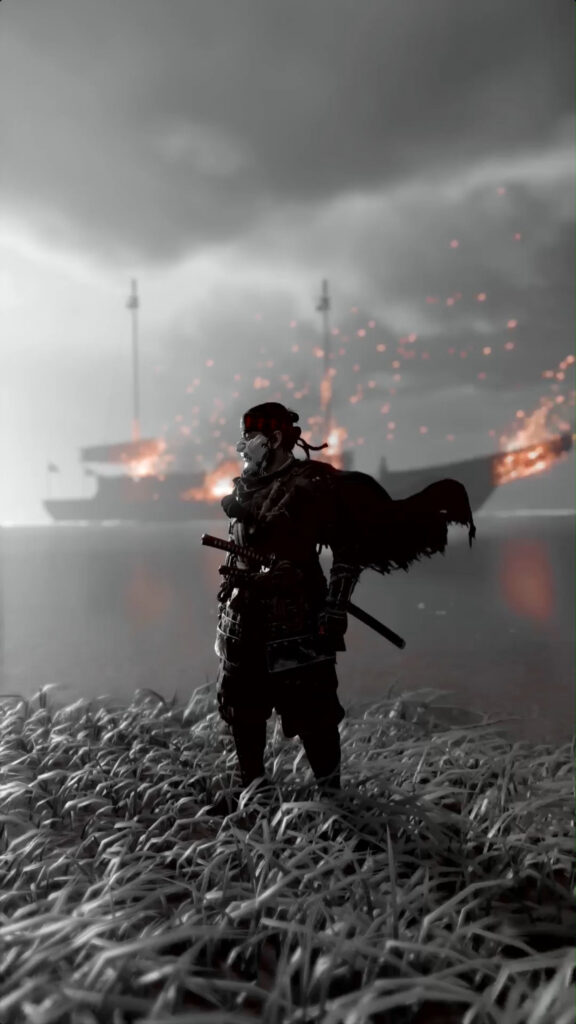 Ghost of Tsushima Samurai Warrior Silhouette Mobile Wallpaper